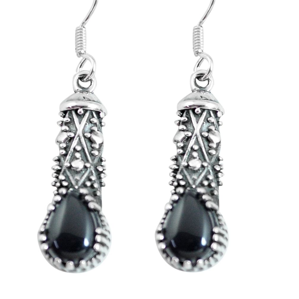 4.38cts natural black onyx 925 sterling silver dangle earrings jewelry p64039