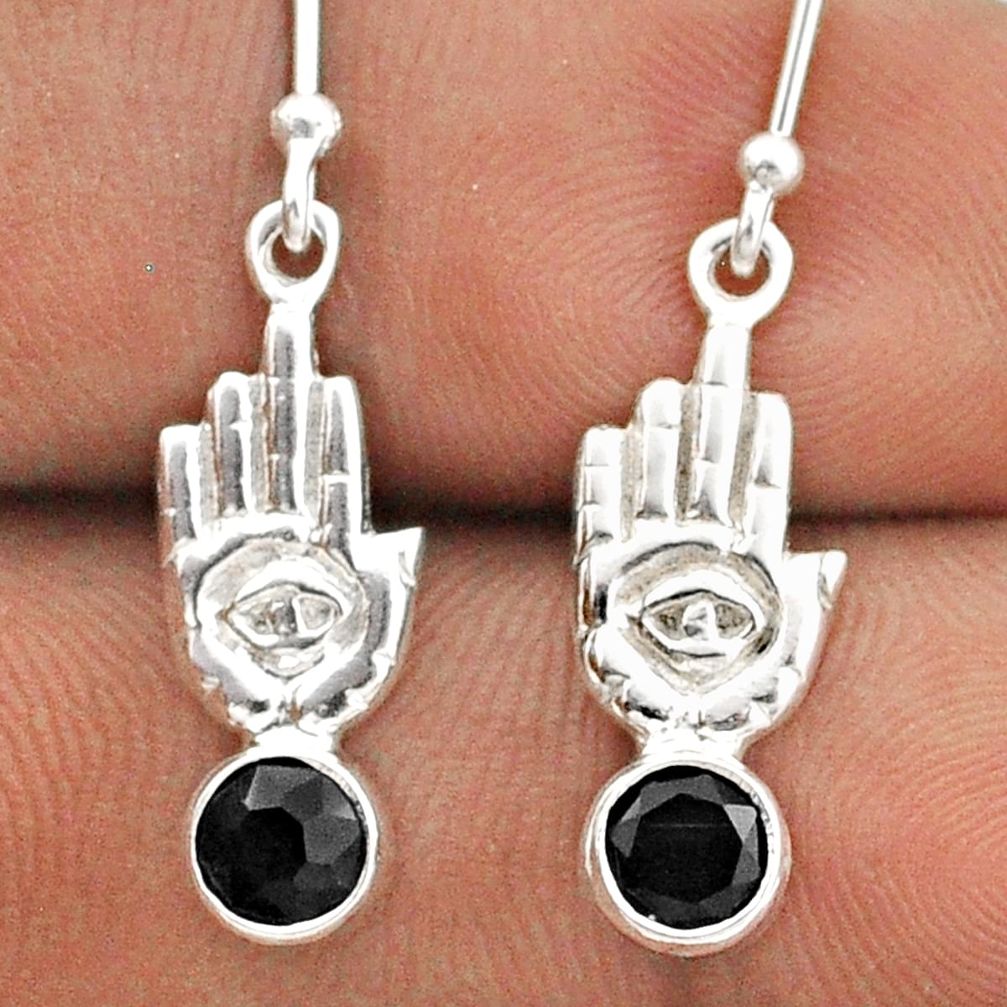 1.73cts natural black onyx 925 sterling silver hand of god hamsa earrings t85337