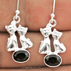 2.95cts natural black onyx 925 sterling silver two cats earrings jewelry t85360