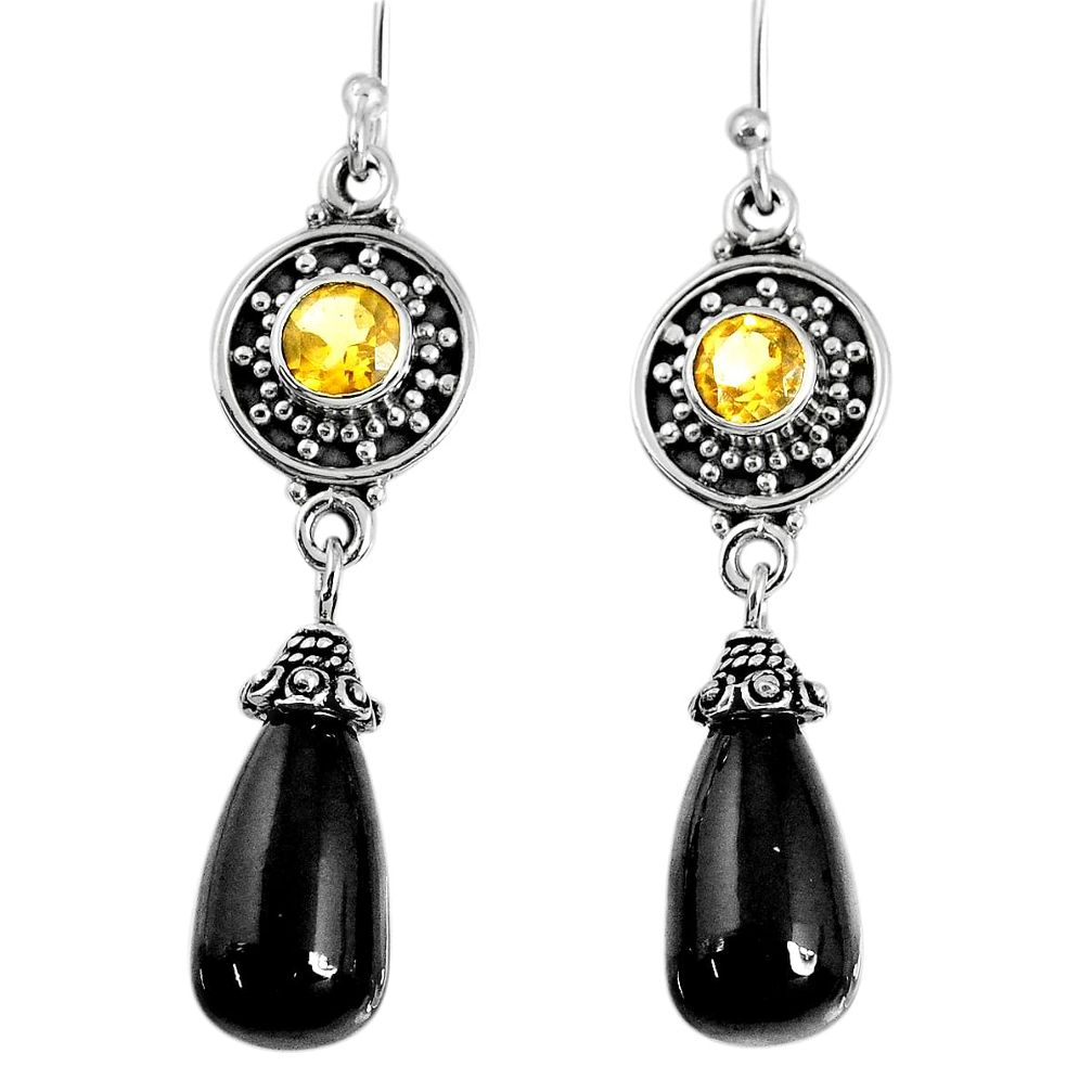 17.52cts natural black onyx citrine 925 sterling silver dangle earrings r59855