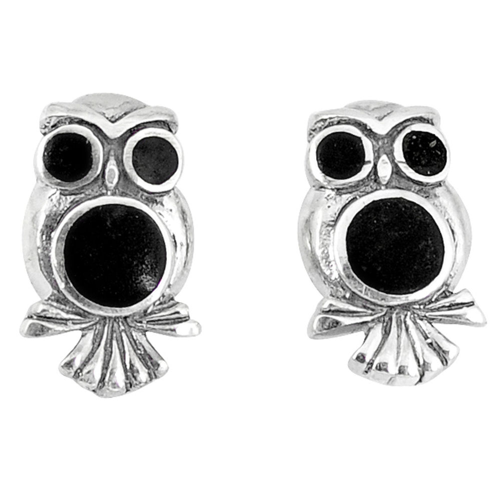 4.28gms natural black onyx enamel 925 sterling silver owl earrings a46380 c14357