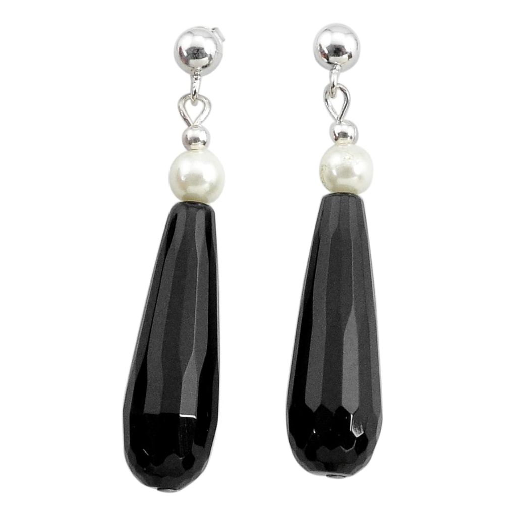 31.04cts natural black onyx pearl 925 sterling silver dangle earrings c27200