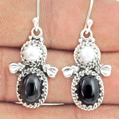 6.04cts natural black onyx pearl 925 sterling silver dangle earrings u31644