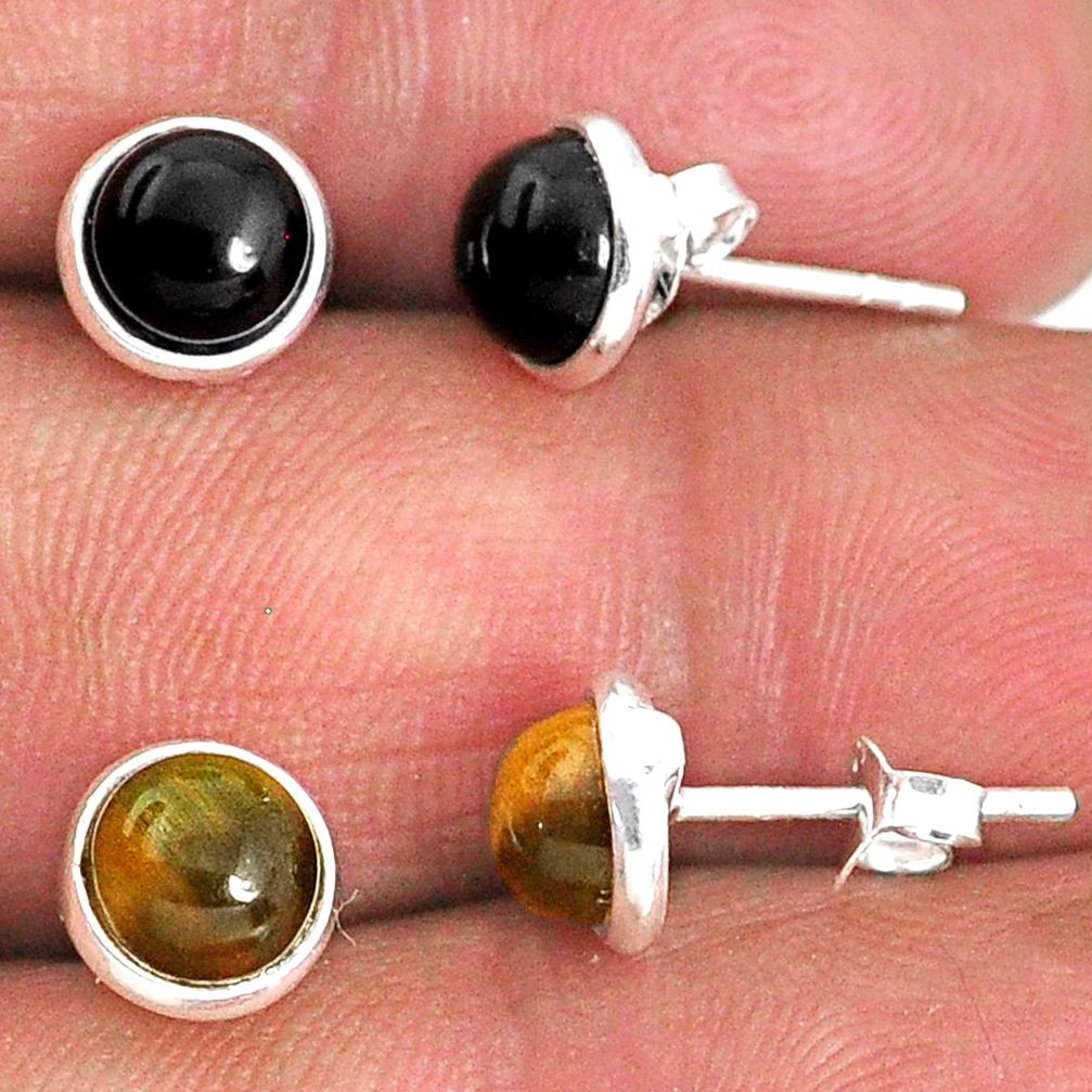 4.88cts natural black onyx tiger's eye 925 sterling silver stud earrings r65450