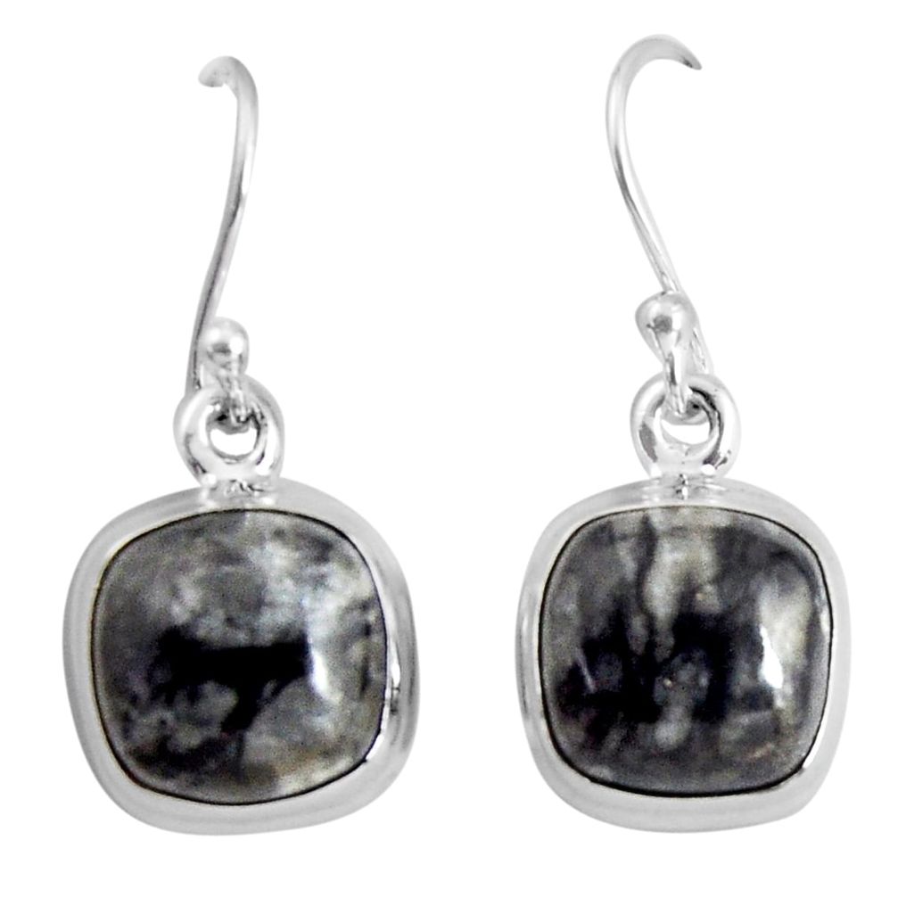 10.32cts natural black picasso jasper 925 sterling silver dangle earrings p89355