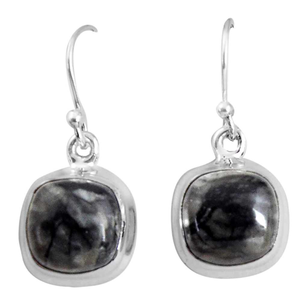 9.86cts natural black picasso jasper 925 sterling silver dangle earrings p89357