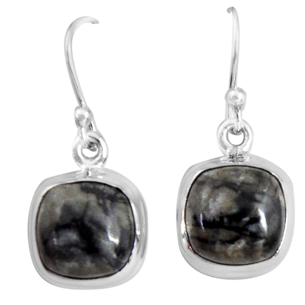 9.86cts natural black picasso jasper 925 sterling silver dangle earrings p89358