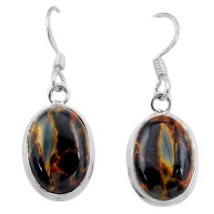 8.84cts natural black pietersite (african) 925 silver dangle earrings t94942