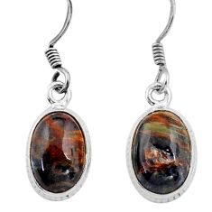 7.13cts natural black pietersite (african) 925 silver dangle earrings t94954