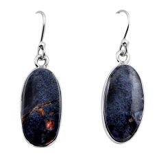 11.09cts natural black pietersite (african) 925 silver dangle earrings y85856