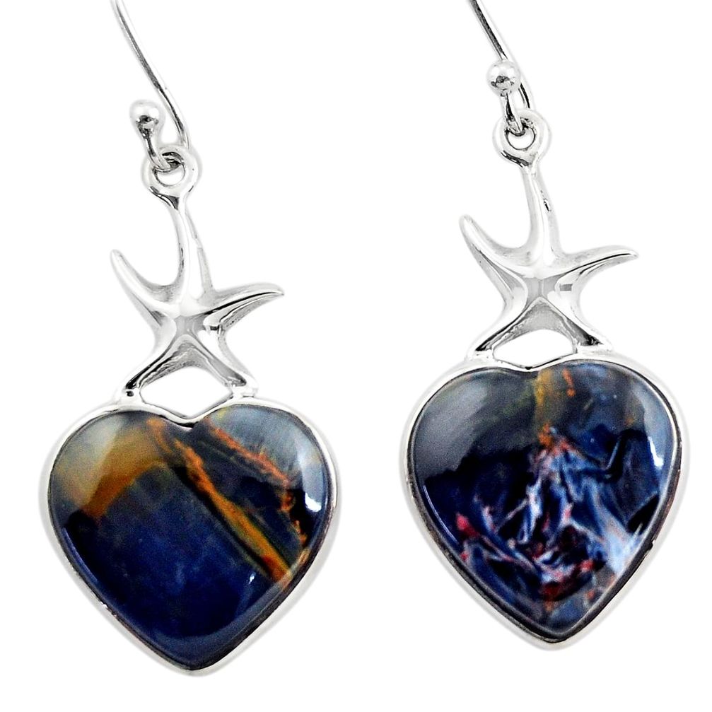 10.72cts natural black pietersite (african) 925 silver star fish earrings r46783