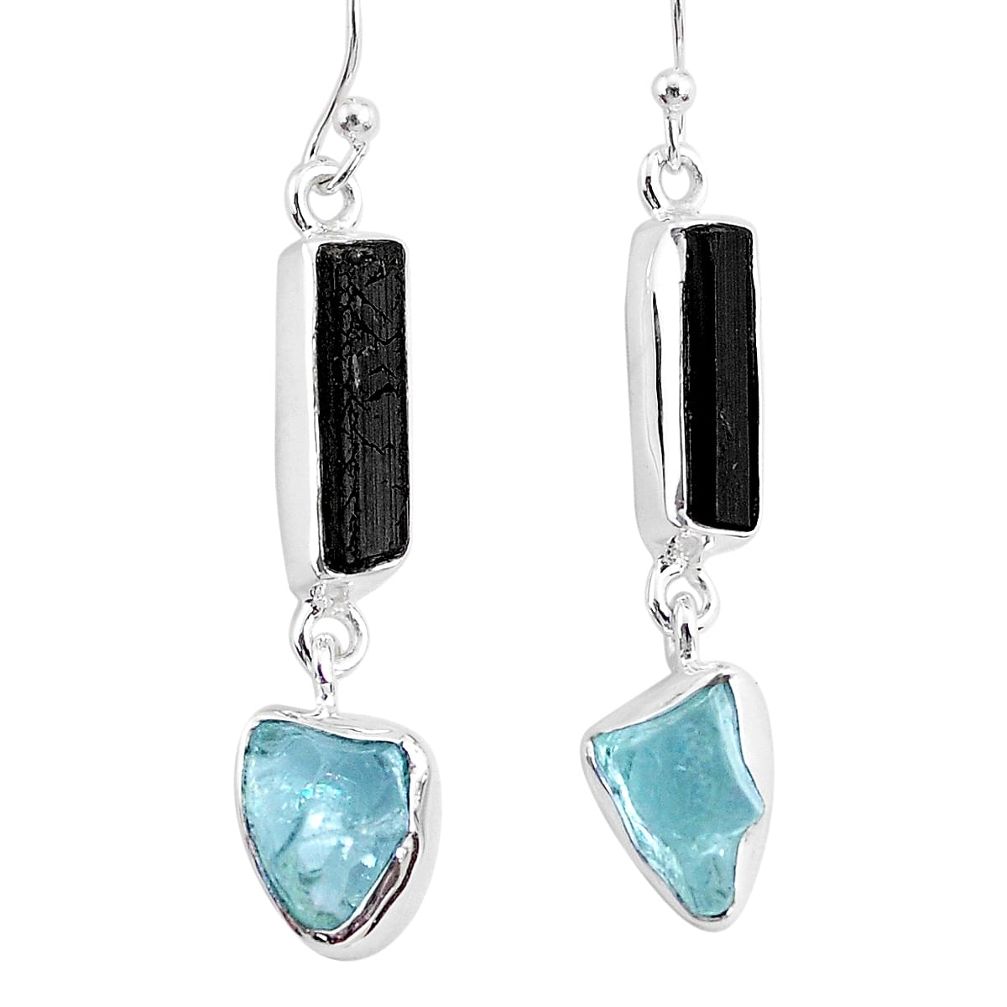 12.12cts natural black tourmaline raw 925 silver dangle earrings r93695