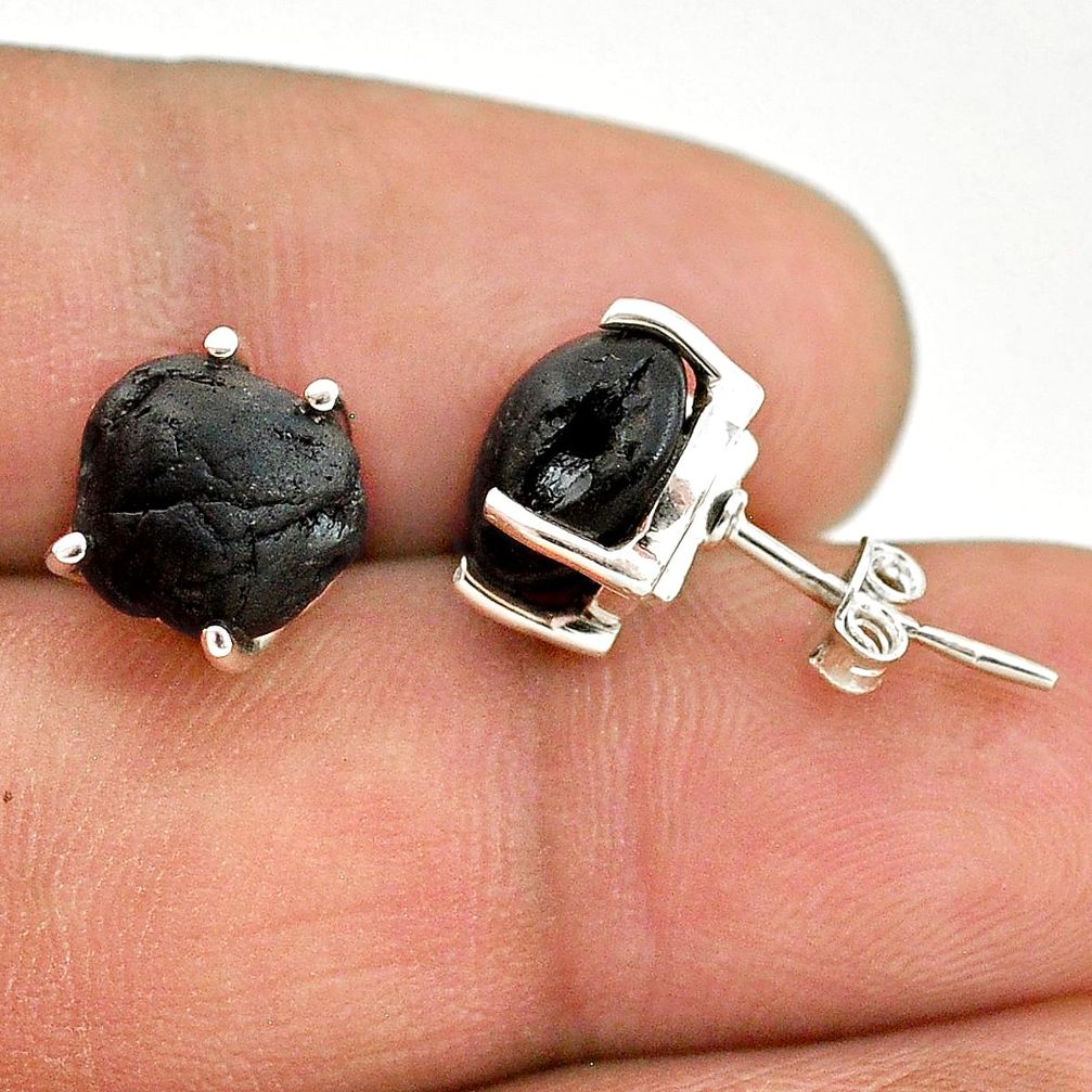 7.55cts natural black tourmaline raw 925 sterling silver stud earrings t21081