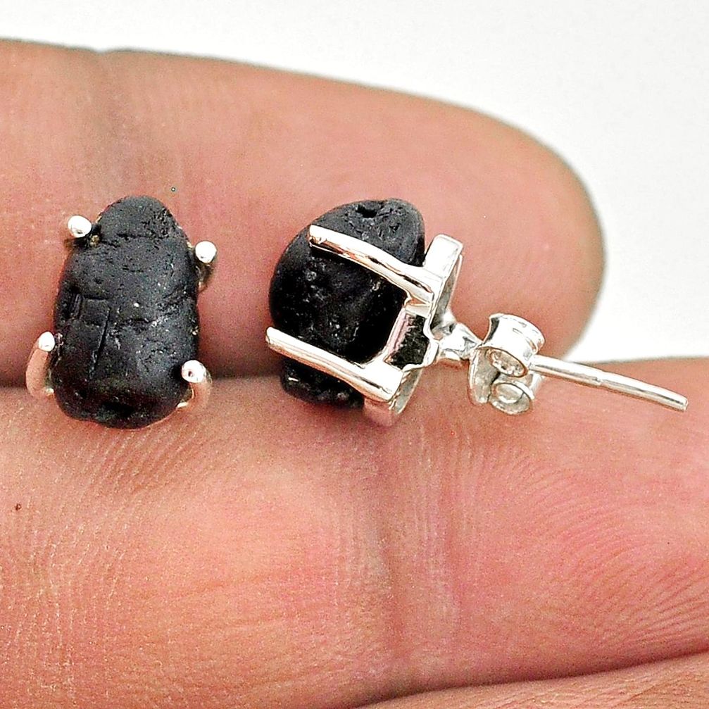 8.15cts natural black tourmaline raw 925 sterling silver stud earrings t21089