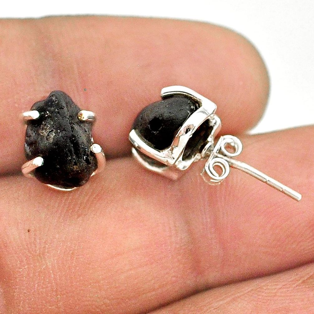 8.15cts natural black tourmaline raw 925 sterling silver stud earrings t21091