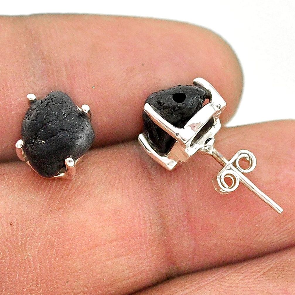 7.65cts natural black tourmaline raw 925 sterling silver stud earrings t21098