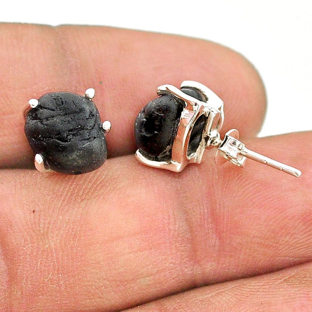 9.22cts natural black tourmaline raw 925 sterling silver stud earrings t21099