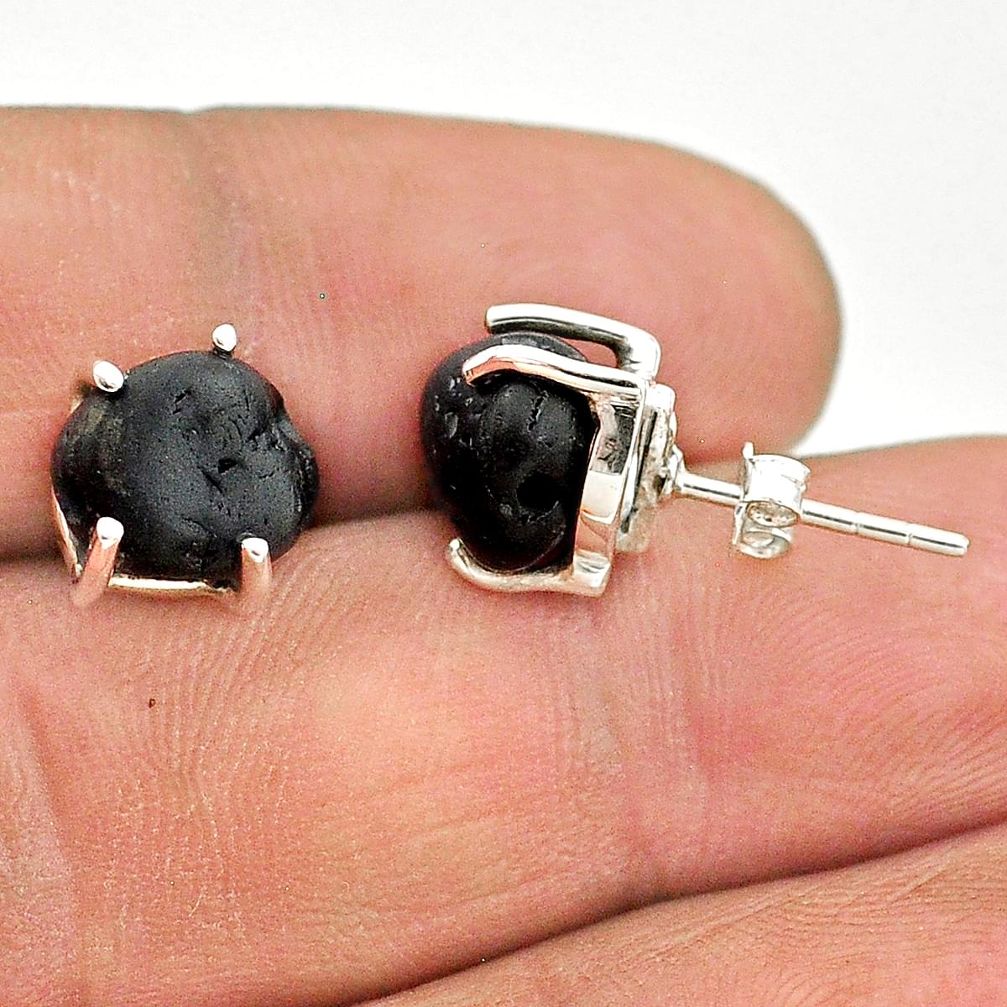 8.15cts natural black tourmaline raw 925 sterling silver stud earrings t21101