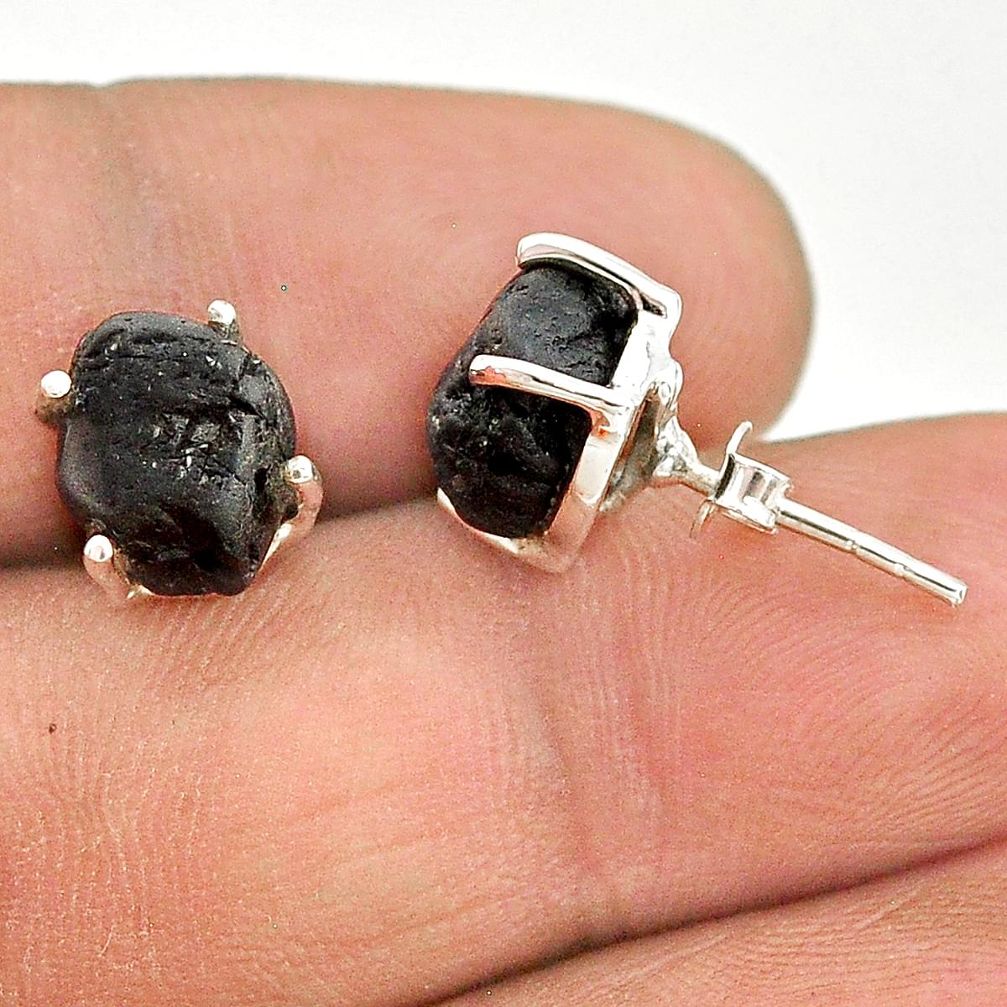 7.62cts natural black tourmaline raw 925 sterling silver stud earrings t21102