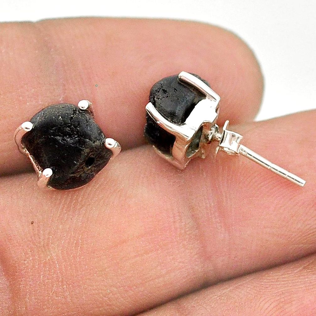 7.23cts natural black tourmaline raw 925 sterling silver stud earrings t21103