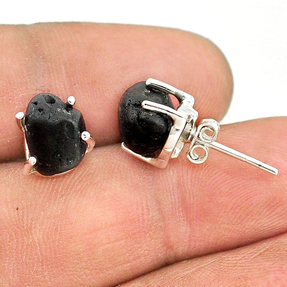 8.15cts natural black tourmaline raw 925 sterling silver stud earrings t21105