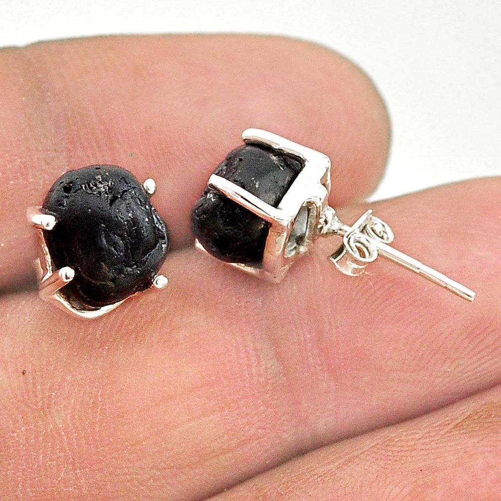 7.65cts natural black tourmaline raw 925 sterling silver stud earrings t21106