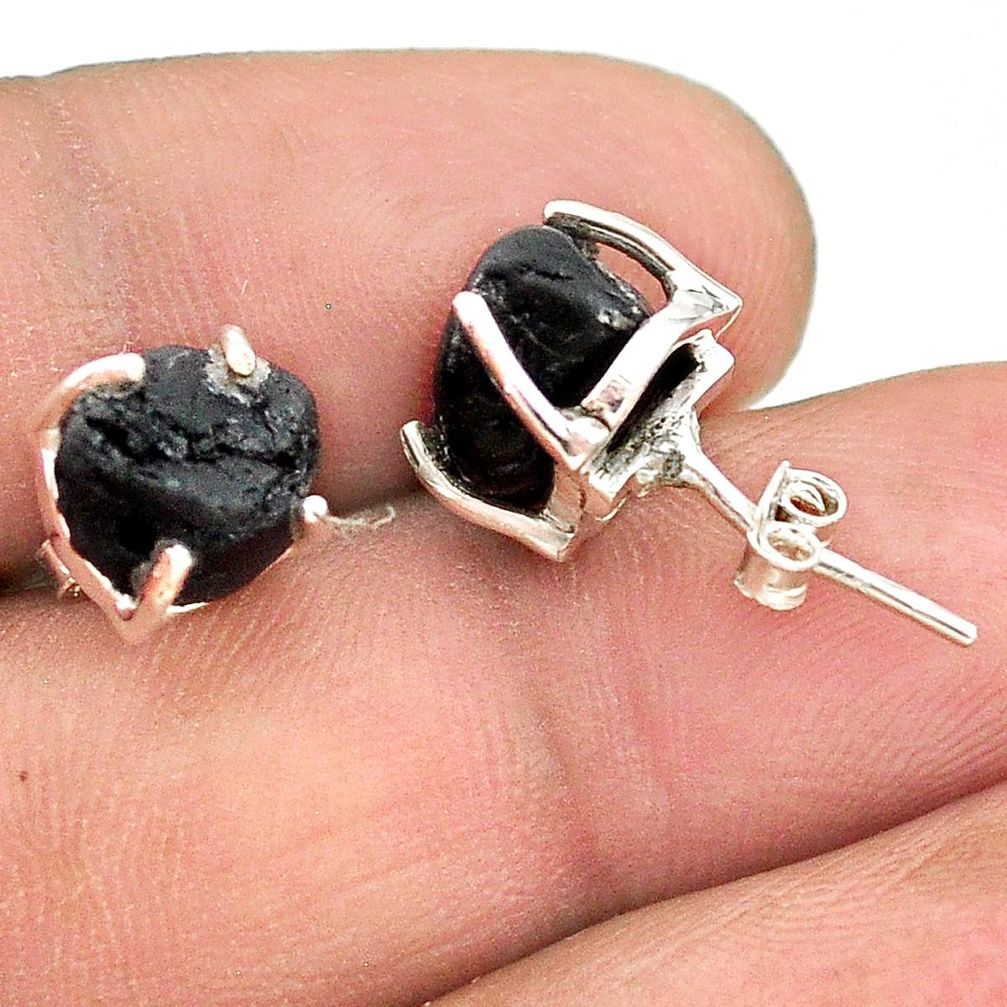 7.67cts natural black tourmaline raw 925 sterling silver stud earrings t21108