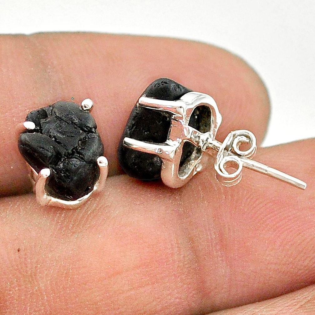 7.23cts natural black tourmaline raw 925 sterling silver stud earrings t21109