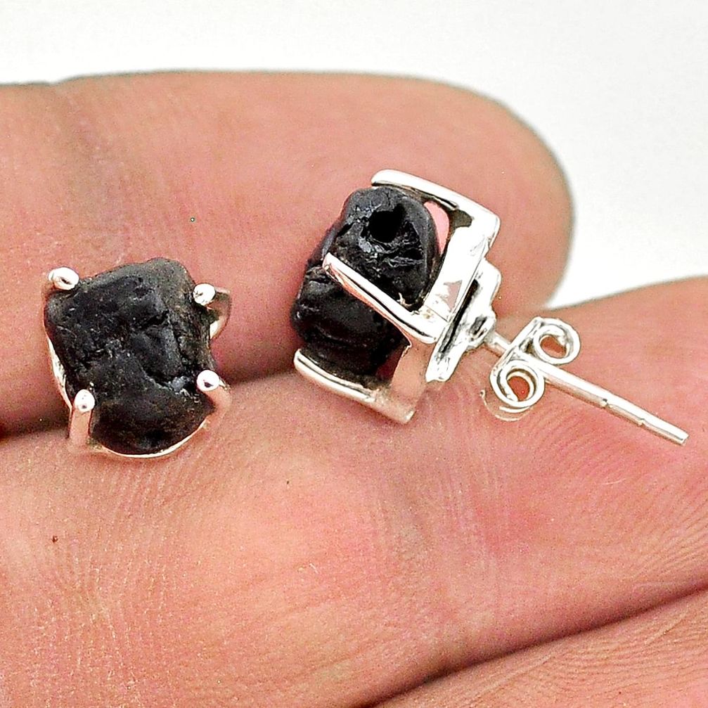 8.18cts natural black tourmaline raw 925 sterling silver stud earrings t21112