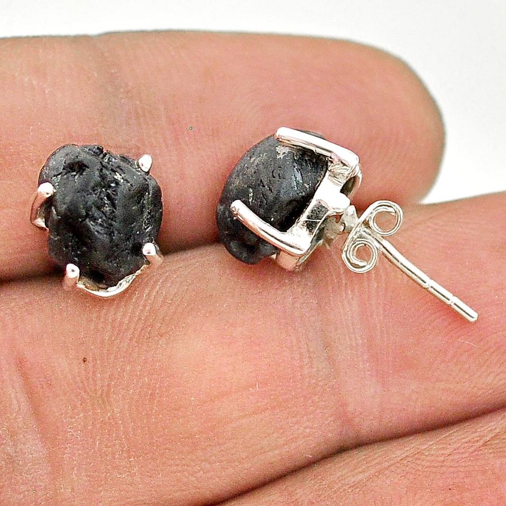 7.65cts natural black tourmaline raw 925 sterling silver stud earrings t21114