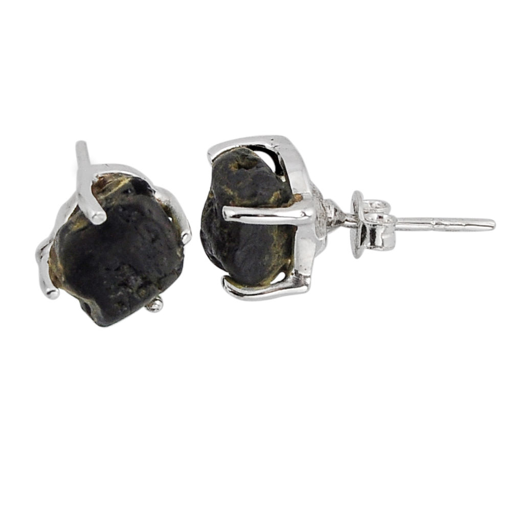 6.97cts natural black tourmaline rough 925 sterling silver stud earrings y58853