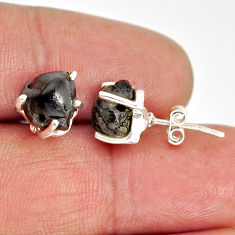 4.59cts natural black tourmaline rough 925 sterling silver stud earrings y74612