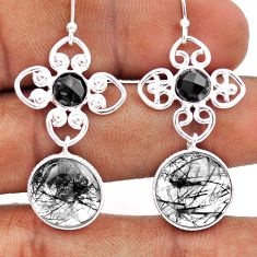 13.33cts natural black tourmaline rutile onyx 925 silver dangle earrings t83865