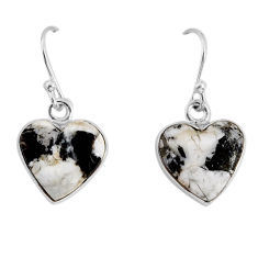 7.93cts natural black zebra jasper heart shape 925 silver dangle earrings y80008