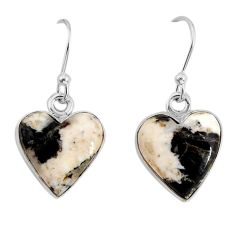 9.29cts natural black zebra jasper heart sterling silver dangle earrings y79963