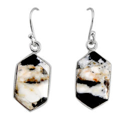 10.79cts natural black zebra jasper hexagon 925 silver dangle earrings y80002
