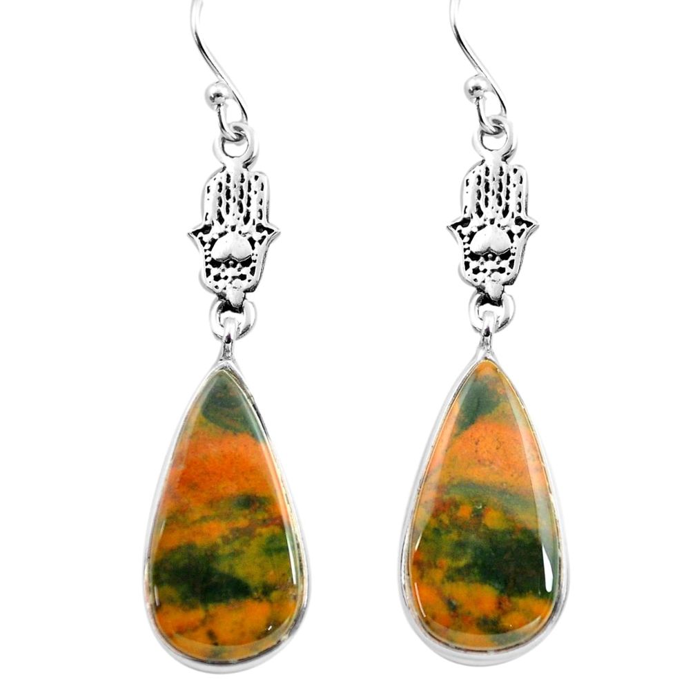 12.58cts natural bloodstone african 925 silver hand of god hamsa earrings p72528