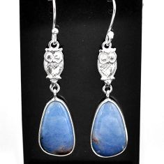 10.25cts natural blue angelite 925 sterling silver owl earrings jewelry t60794