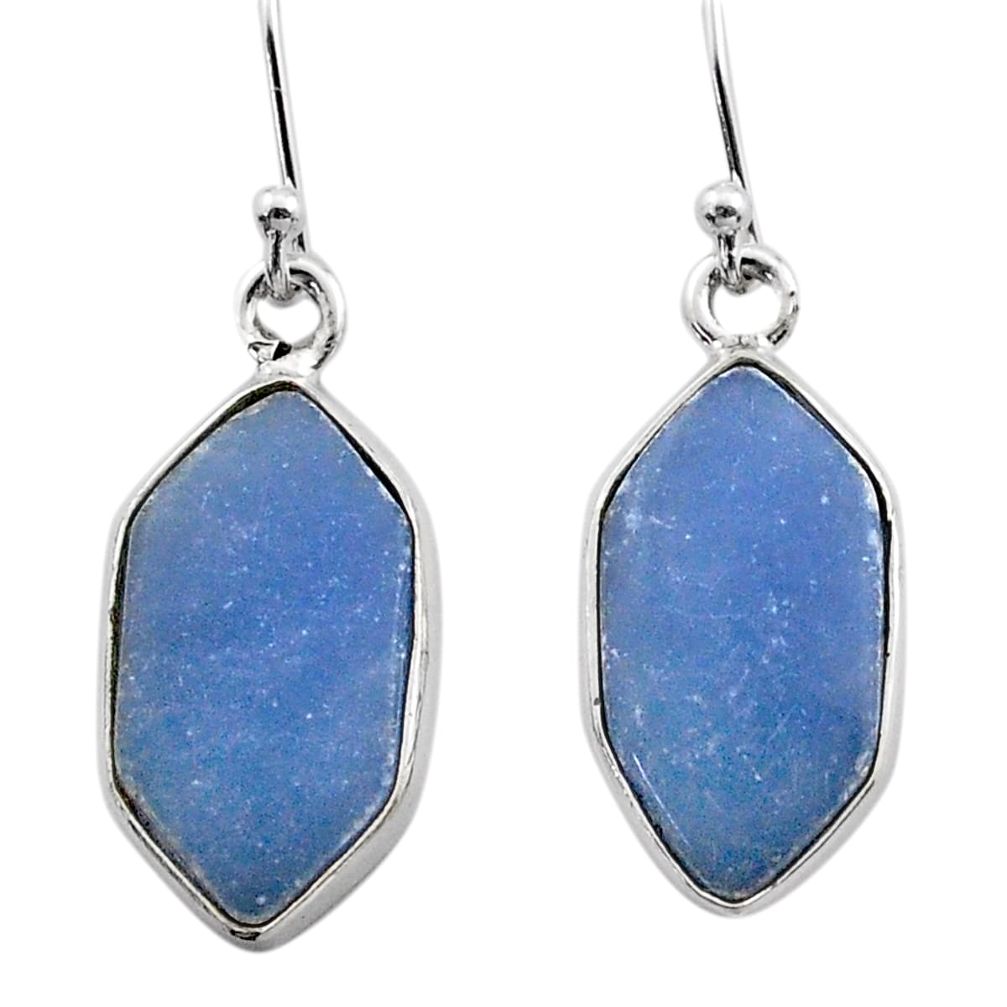 11.26cts natural blue angelite hexagon sterling silver dangle earrings t60843