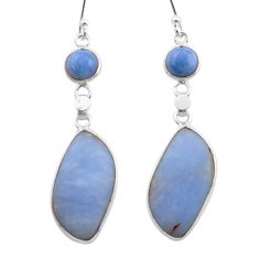 13.69cts natural blue angelite owyhee opal 925 silver dangle earrings t61152