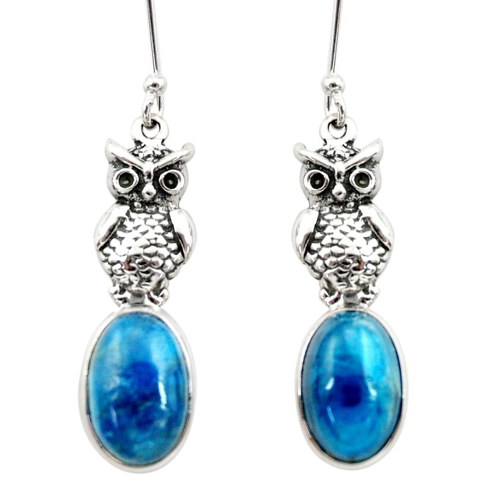 8.52cts natural blue apatite (madagascar) 925 silver owl earrings d40542