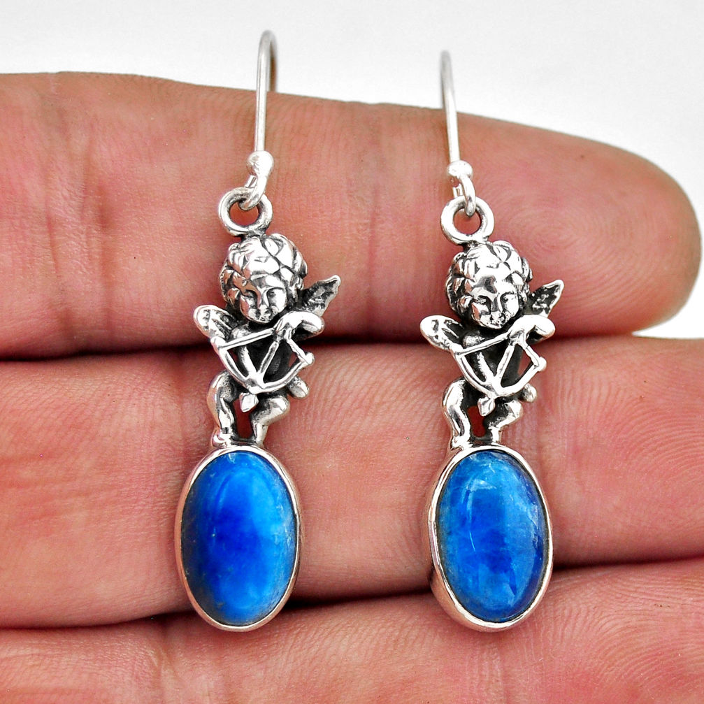 7.31cts natural blue apatite (madagascar) oval 925 silver angel earrings n51109