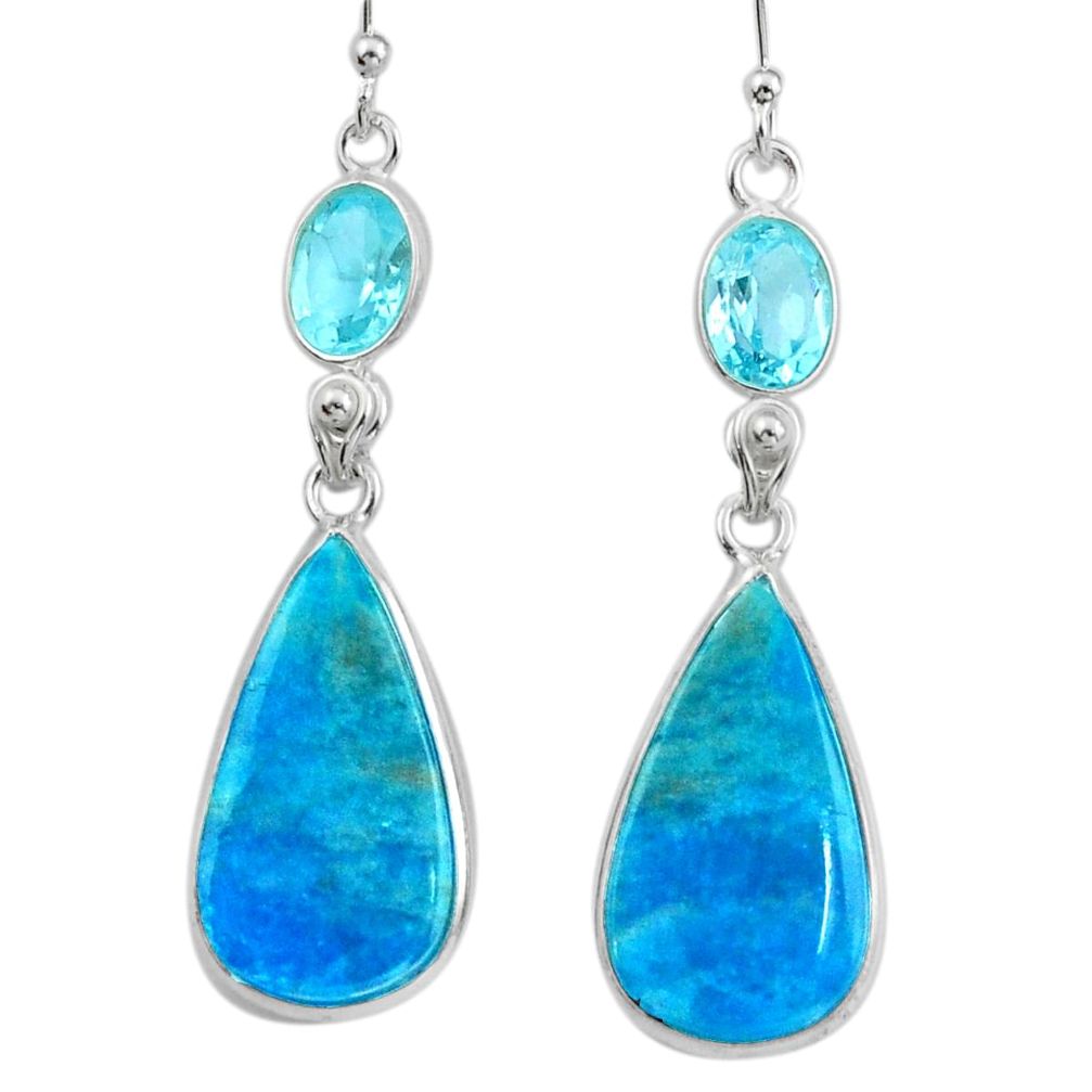 18.17cts natural blue apatite (madagascar) topaz 925 silver earrings u7646