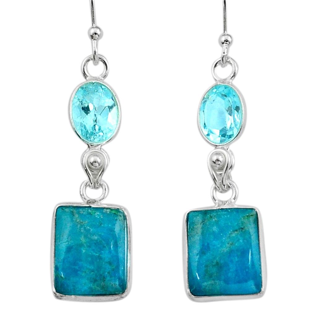17.00cts natural blue apatite (madagascar) topaz silver dangle earrings u7653