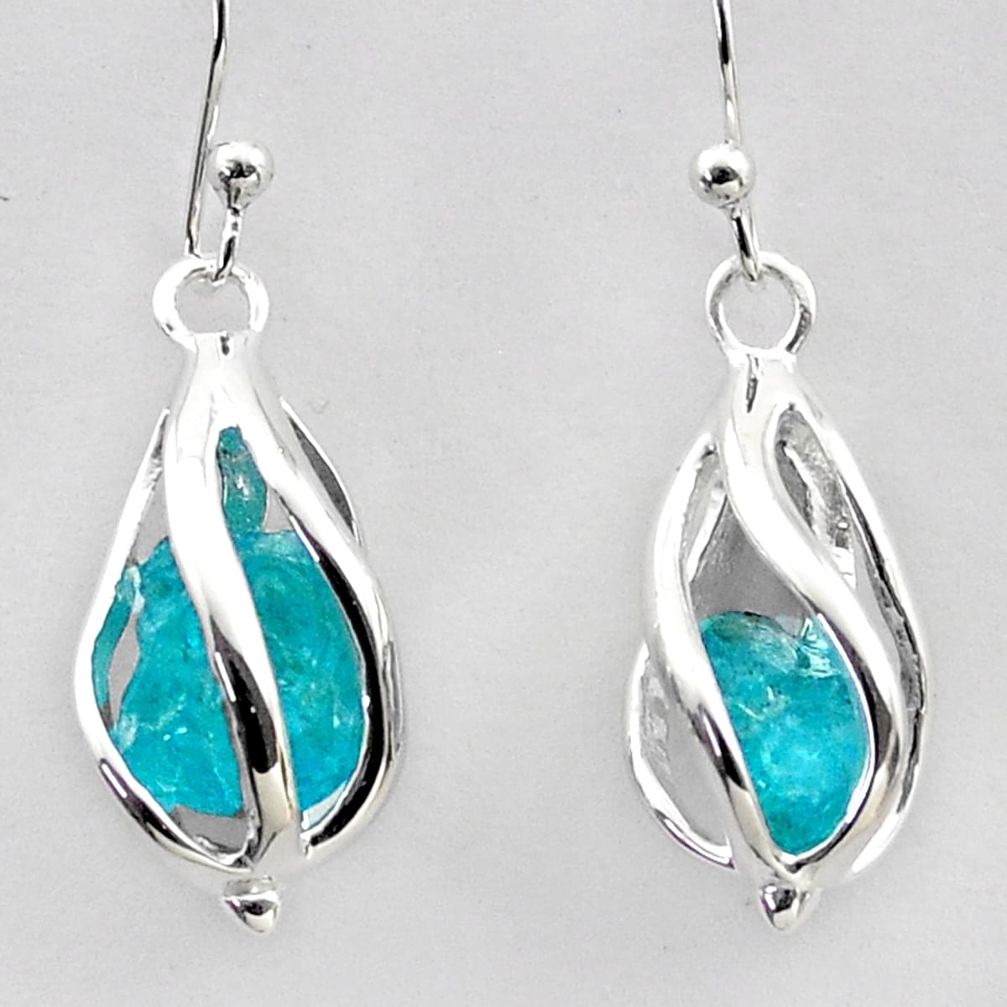 6.79cts natural blue apatite rough 925 sterling silver cage earrings t72124