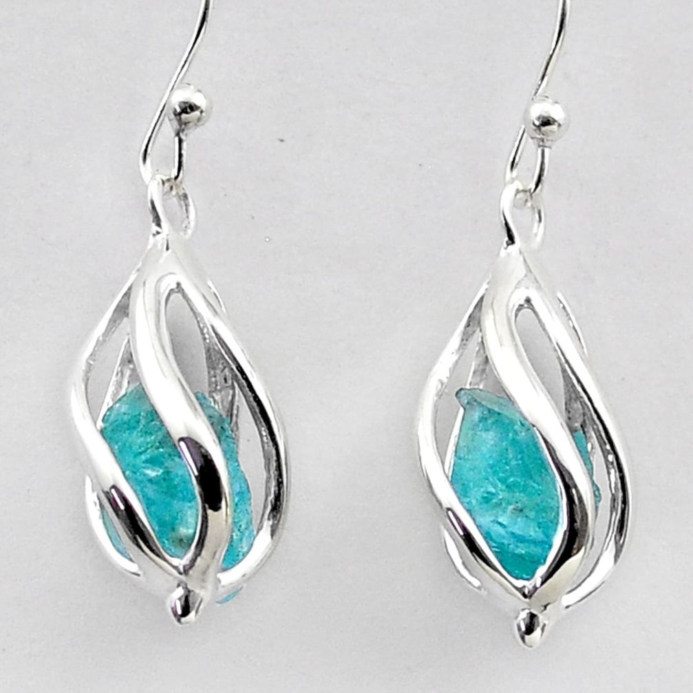 6.95cts natural blue apatite rough 925 sterling silver cage earrings t72128
