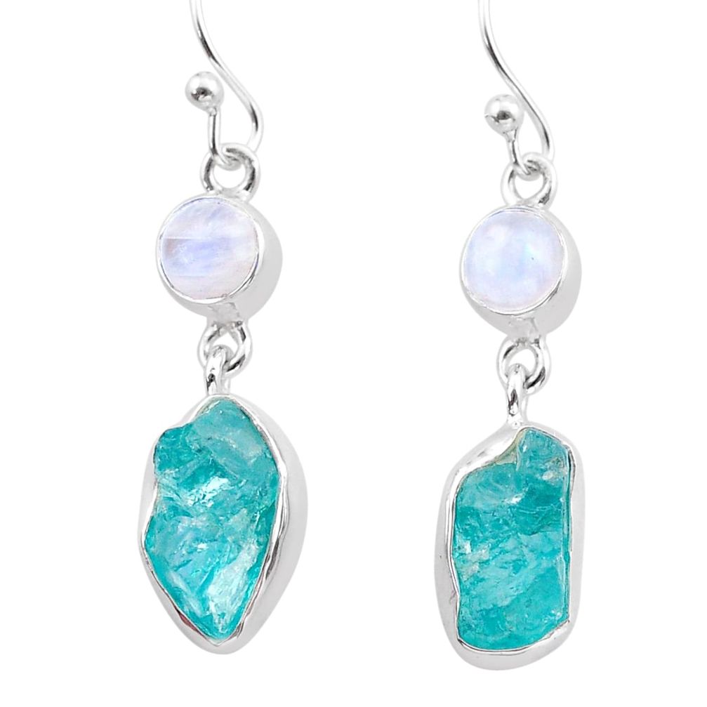 12.01cts natural blue apatite raw moonstone 925 silver dangle earrings t38229