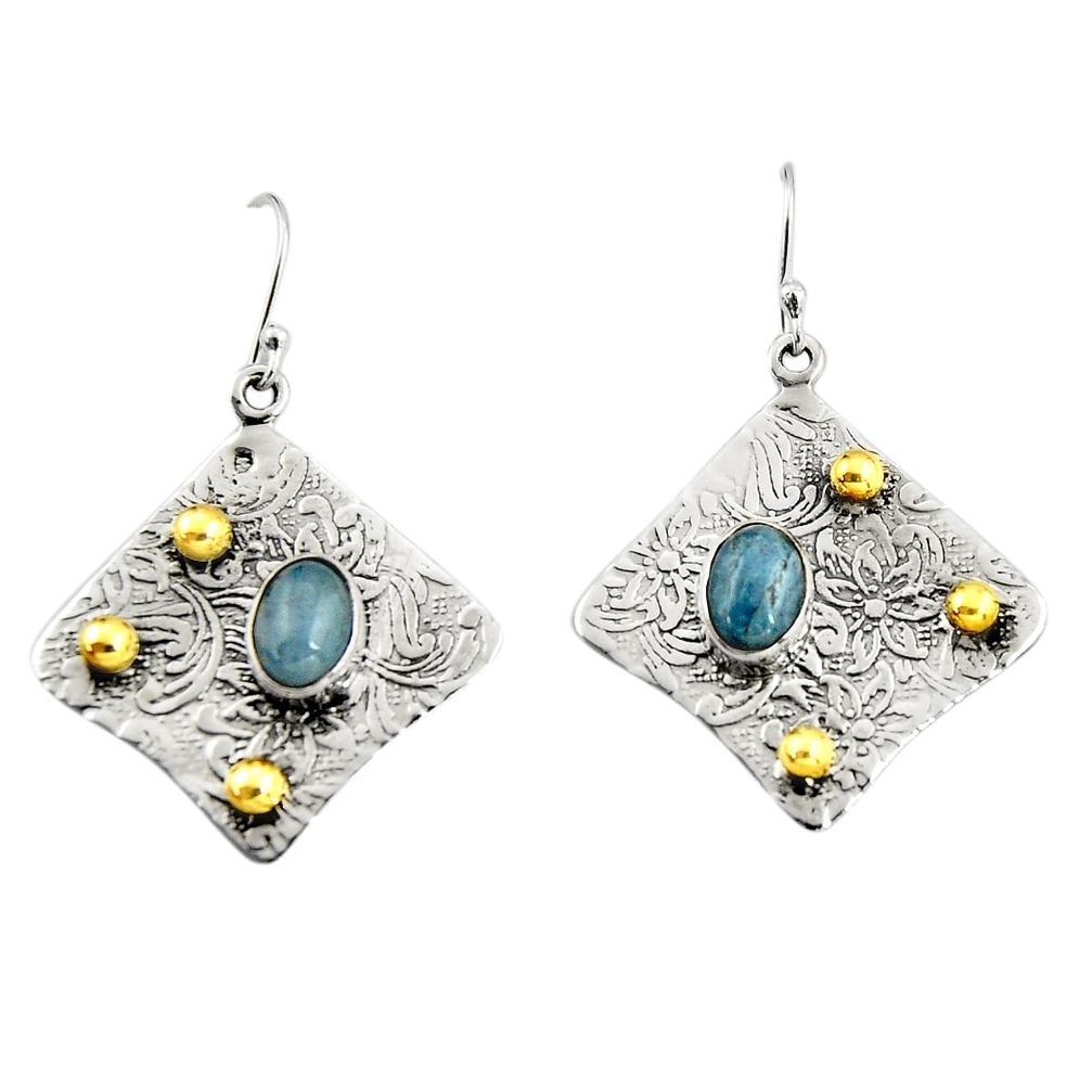 4.49cts natural blue aquamarine 925 silver 14k gold dangle earrings r19934
