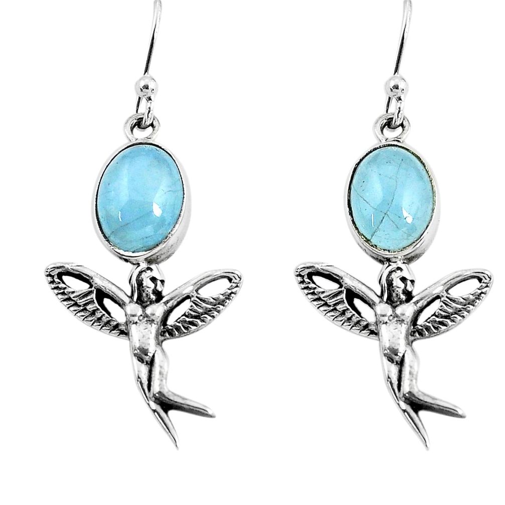 6.36cts natural blue aquamarine 925 silver angel wings fairy earrings p54887