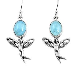 Clearance Sale- 6.36cts natural blue aquamarine 925 silver angel wings fairy earrings p54887